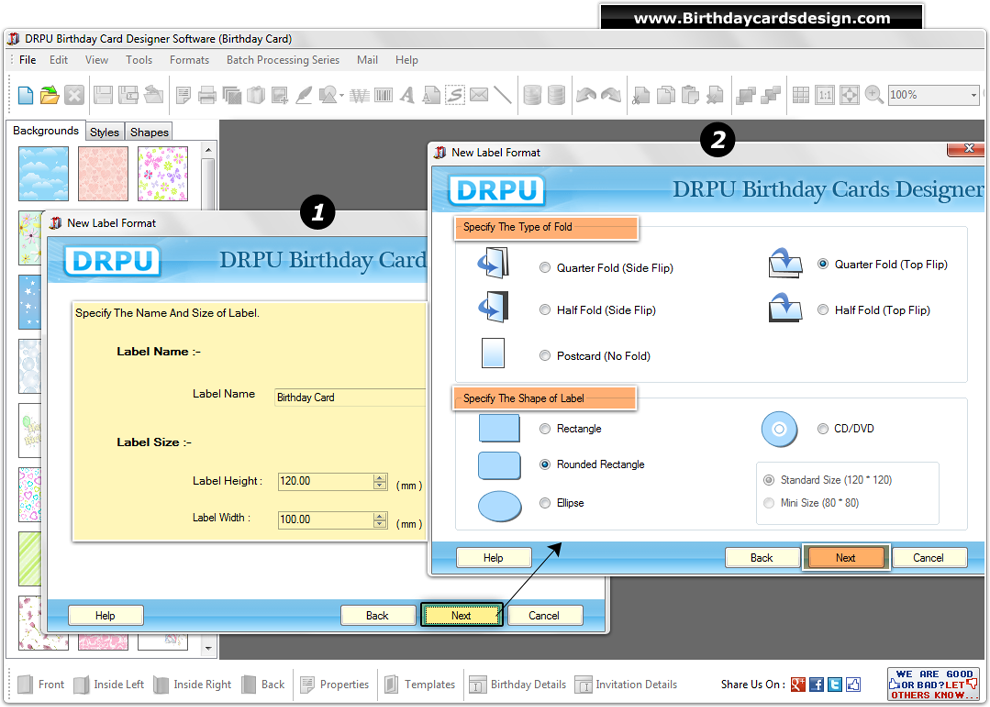 Specify the name and size of label Specify the name and size of label