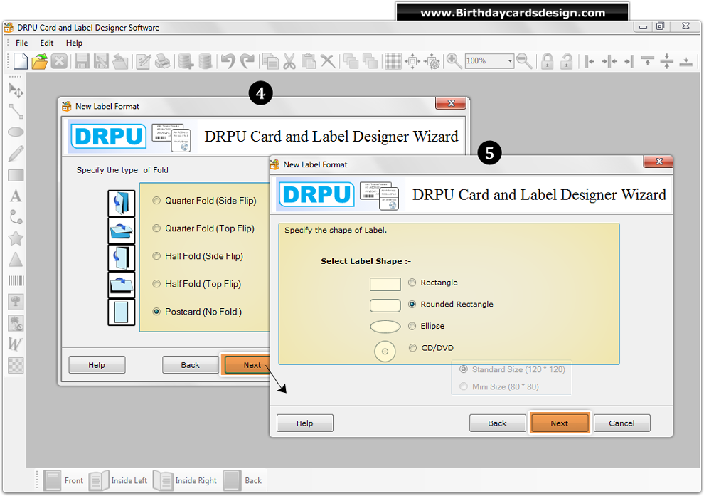 Specify the type of fold and shape of label Specify the type of fold and shape of label