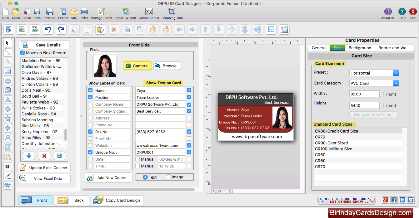 Front View of the ID Card Designed ID Card