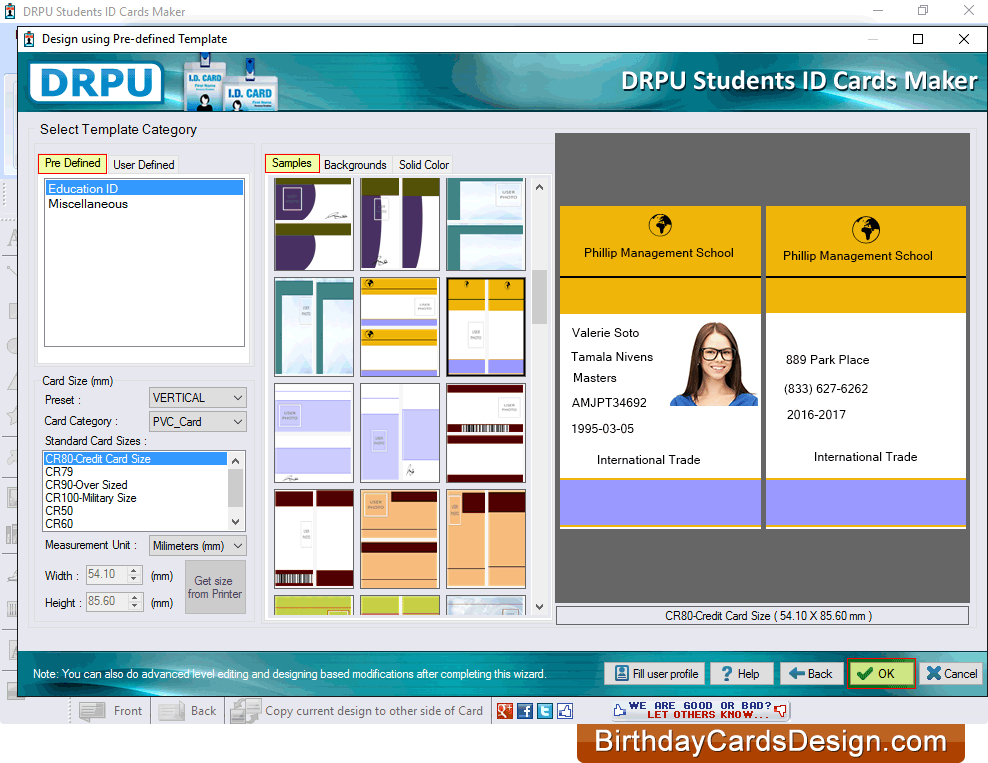 Font and Back View of ID Card Font and Back View