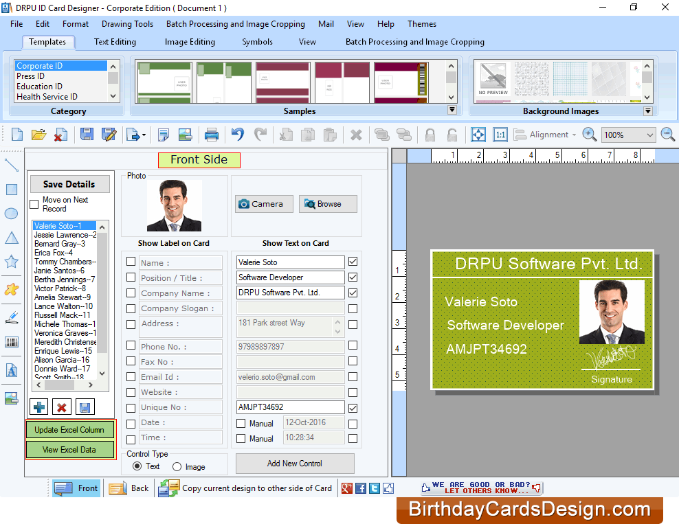 Front View of the ID Card Designed ID Card